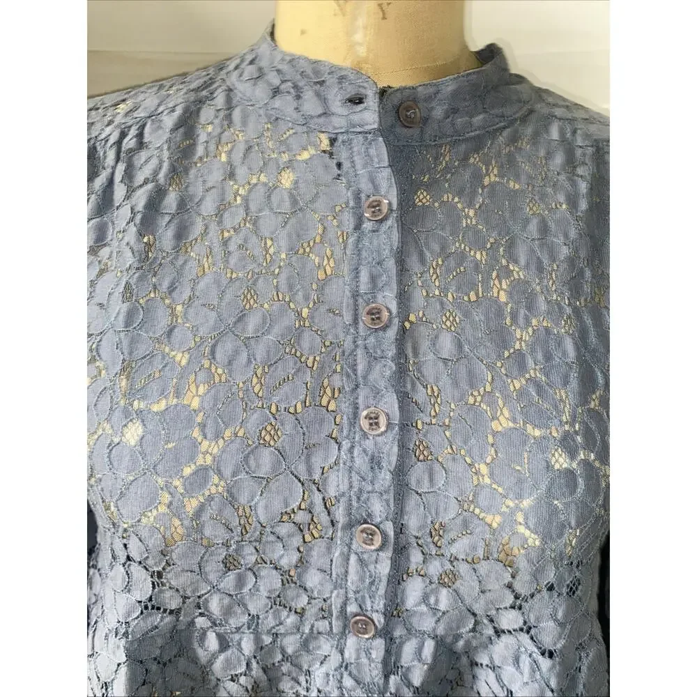 Michael Kors Sheer Lace Shirt Women’s Long Sleeve Babydoll 1/2 Button Up Medium